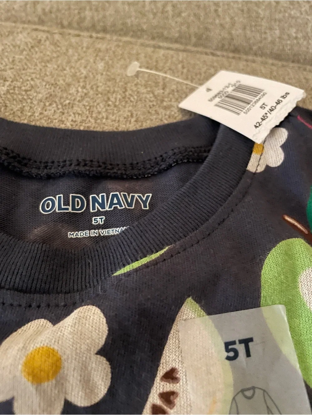 Old Navy Navy Floral & Green Apple Kids Long Sleeve Tee